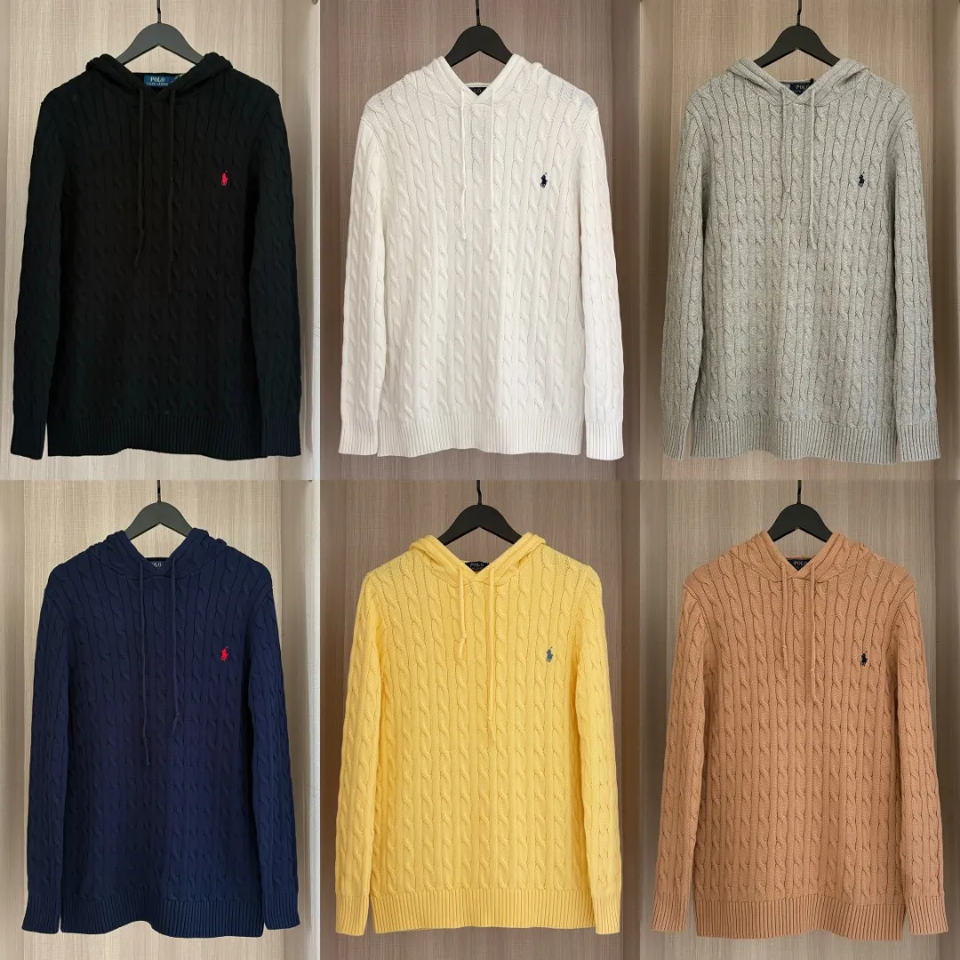 P216 RALPH LAUREN Ralph Lauren six-color classic small label embroidery hooded long-sleeved pullover knitted sweater tops for men and women six colors Color: White Yellow Gray Brown Navy Black Size: S M L XL Material: Cotton Weight: 800g